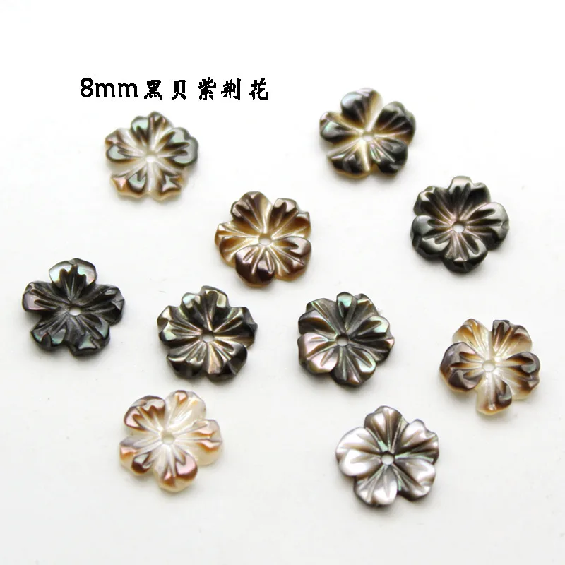 5pcs / pack Natural Black Pearl Shell Carved Bowl Flower Bauhinia Jewelry DIY Hair Clip Brooch Earring Jewelry Accessories