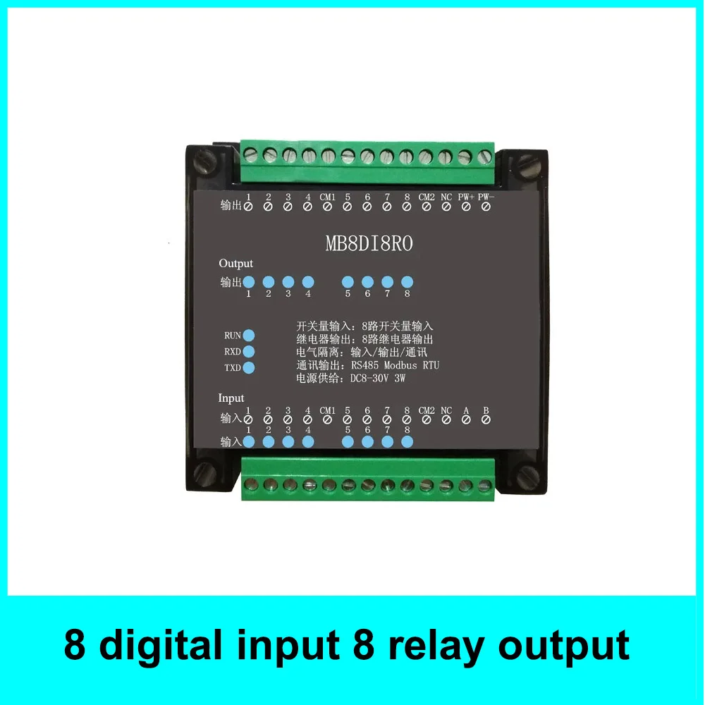 8 Channels Digital Input and 8 Channels Relay Output Isolated 8DI/8RO RS485 MODBUS Protocol Communication RS485 to Ethernet