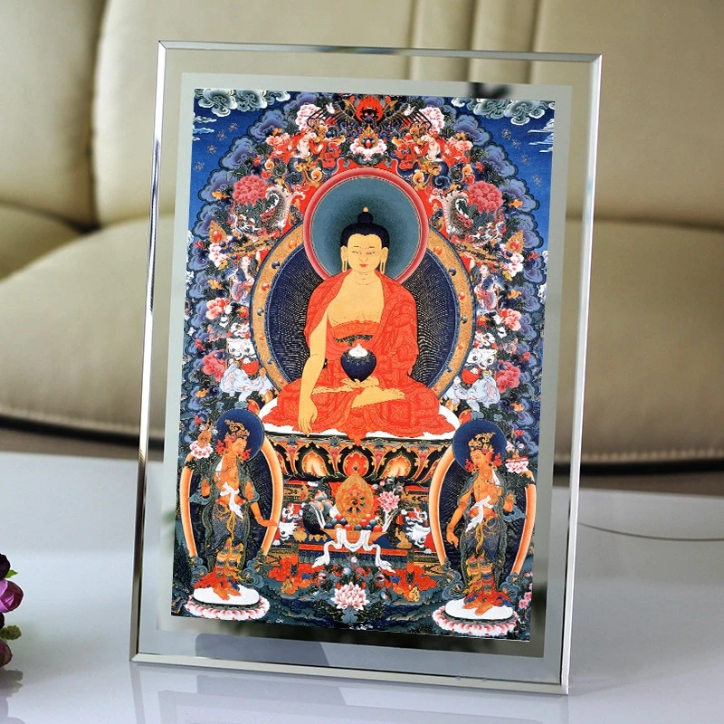 Sakyamuni Buddha Portrait, Photo Paper, Plastic Packaging, Huayan Three Saints Buddha Painting, Tantric Thangka Photo Frame