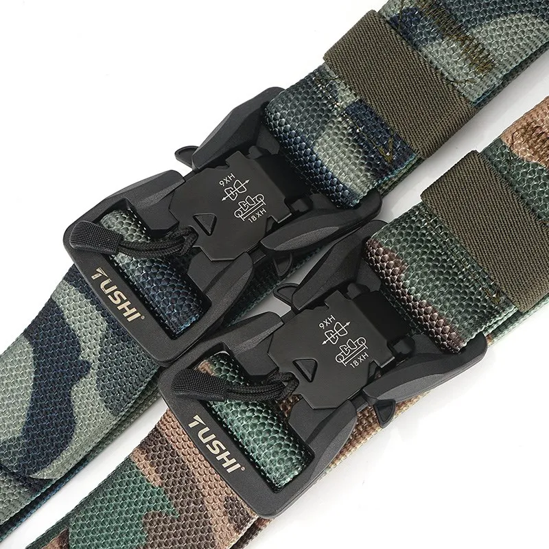 Nylon Camouflage  Belt 125 cm Magnetic Buckle Quick Unlock Pants Waistband Outdoor Climbing Training Military Belt Man