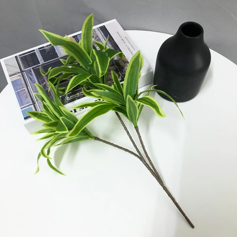 36 cm 3 Köpfe Künstliche Palme Kunststoff Bambus Zweig Tropische Topfpflanzen Gefälschte Gras Für Home Desktop Pflanze Wand Dekoration – Detail 8