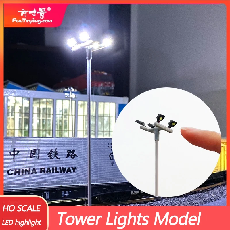 4PCS HO Scale Model lighting tower,12V Model Street Lights Layout Lamppost Train/Garden/Playground/Stadium Overhead Lights