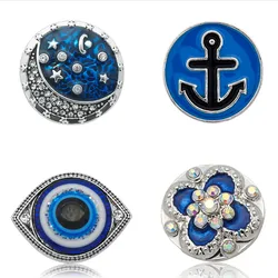 New Beauty Blue style Flower Stars Eye Anchor Round 18MM snap buttons fit DIY 18MM snap bracelet snap jewelry Gift