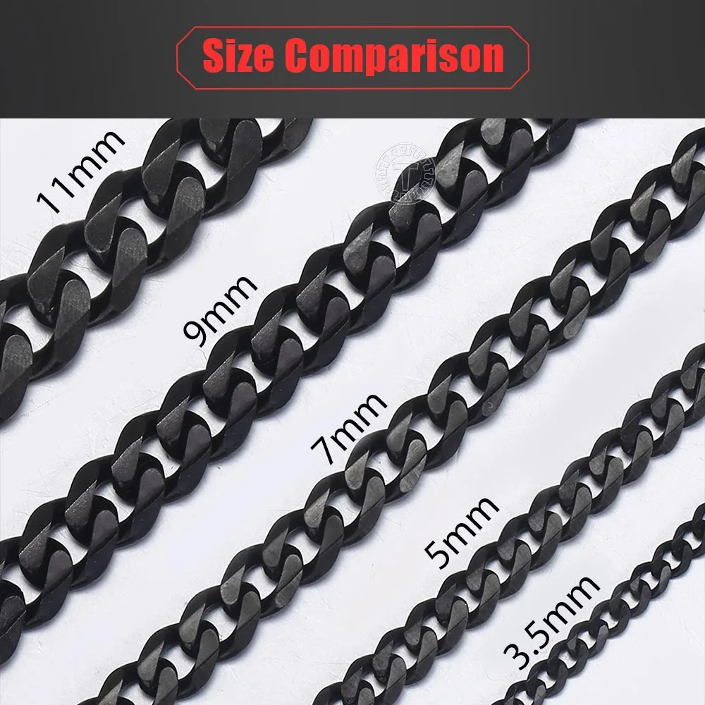 Curb Cuban Chains Necklace for Men Black Gold Silver Color Stainless Steel Mens Necklace Jewelry Gifts 3/5/7/9/11mm LKNM09