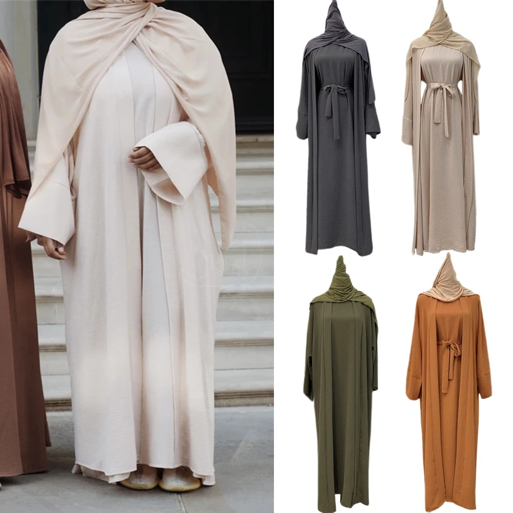 

Abayas Турция исламский открытый кимоно рукав платье женское платье арабский женский длинный хиджаб платье Рамадан Средний Восток кафтан 2 шт./3 шт.