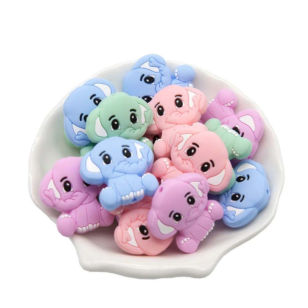 5Pcs Silicone Bijtring Kralen Bpa Gratis Mini Olifant Dier Kralen Diy Baby Tandjes Fopspeen Keten Speelgoed Gift Baby Goederen