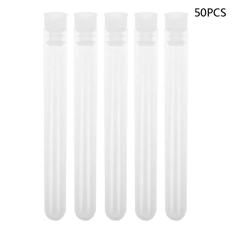 50Pcs/Pack 12x100mm Transparent Laboratory Clear Plastic Test Tubes Vials With Push School Lab Supplies 85WD