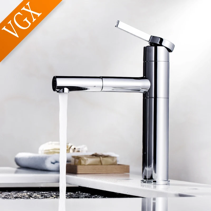 Imagem -03 - Vgx-puxe as Torneiras do Banheiro Misturador da Lavatório Torneira da Pia Lavatório Gourmet Torneira Rotação Quente e Fria Tapware de Latão Guindaste