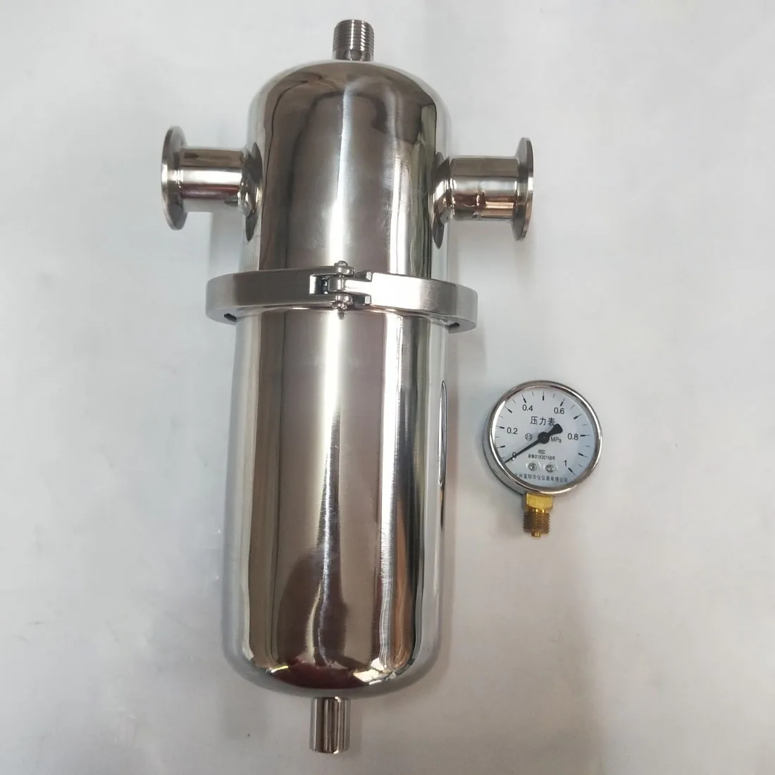 

5"/10"/20" SS304 Sanitary Steam Compressed Air Filter Quick Load Gas Filter Precision Sterilizing Gas Filter with Pressure Gauge