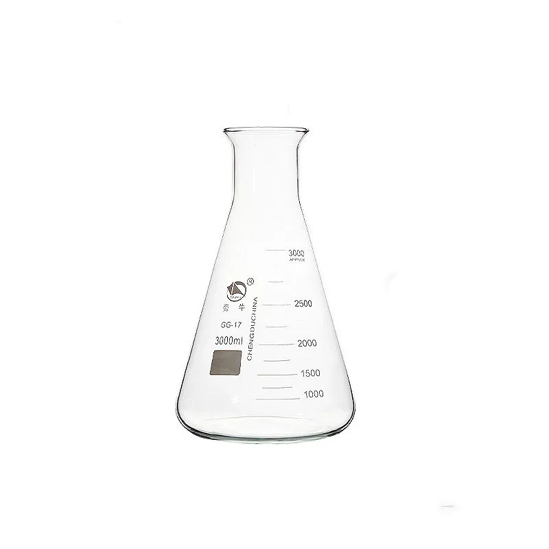 Glass Conical Flask High Borosilicate Glass Erlenmeyer Flasks Shaker Bottle Bell Mouth Small Caliber 3000ml 1 / PK