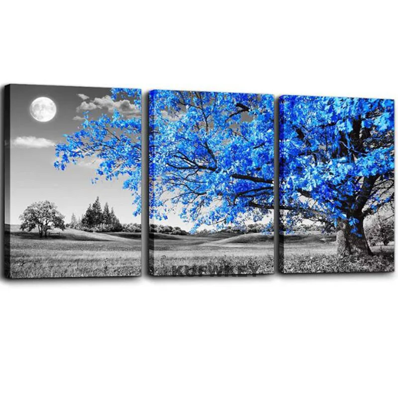 Diamond embroidery Art abstraction moon blue tree 3 pieces diamond Painting cross stitch mosaic rhinestone Wall StickersZP-1665