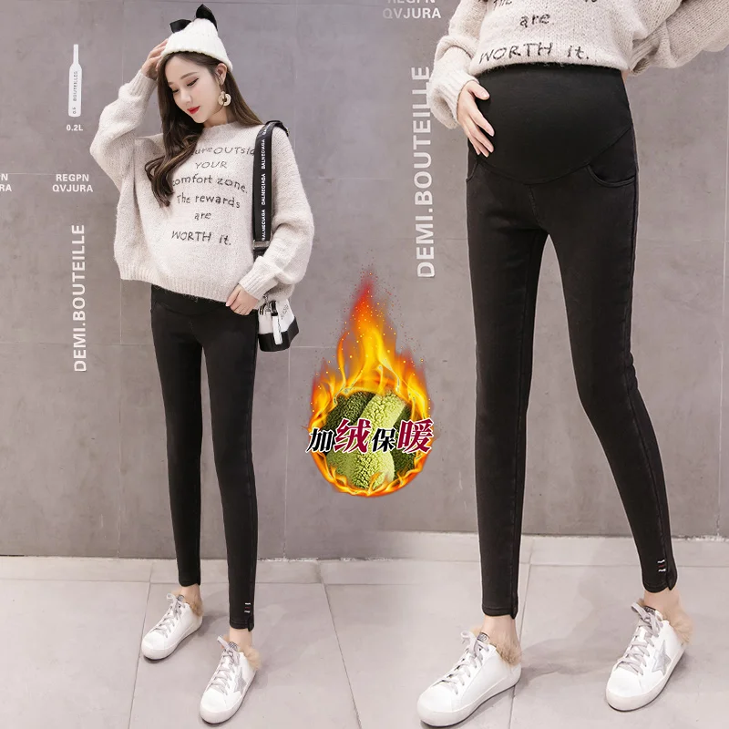 

Pregnant women with velvet feet pants more winter warm leggings Joe abdominal pants outside foot trousers mom wear leisure boom