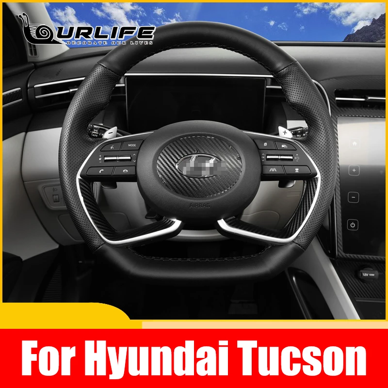 

For Hyundai Tucson 2021 NX4 Accessories Steering Wheel Cover Leather Protection Strim Hand Stitched Installation 2022