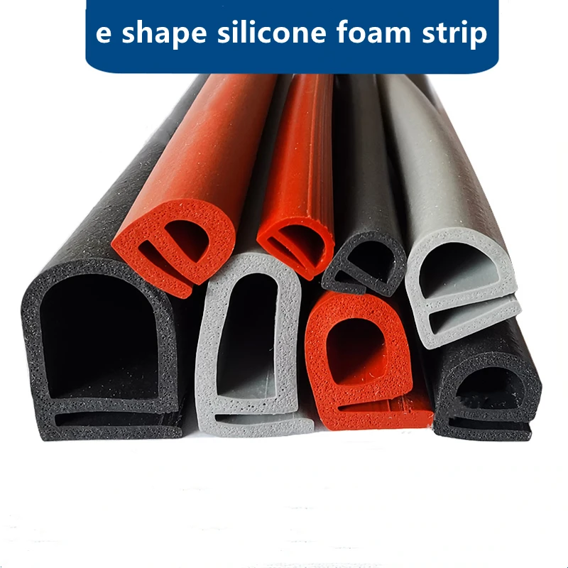 E-Shape Silicone Foam Rubber Sealing Strip for Oven/Furnace Doors, High-Temperature Heat Resistant, Grey Black Red