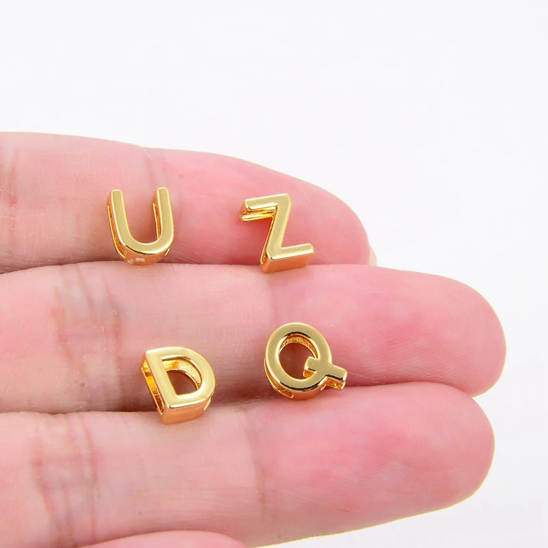 Mini Initial Letter Slider Beads, Name Pendant With Gold Plated Colour , Not Easy to Tarnish, Fashion Jewelry Findings , 1pc L01