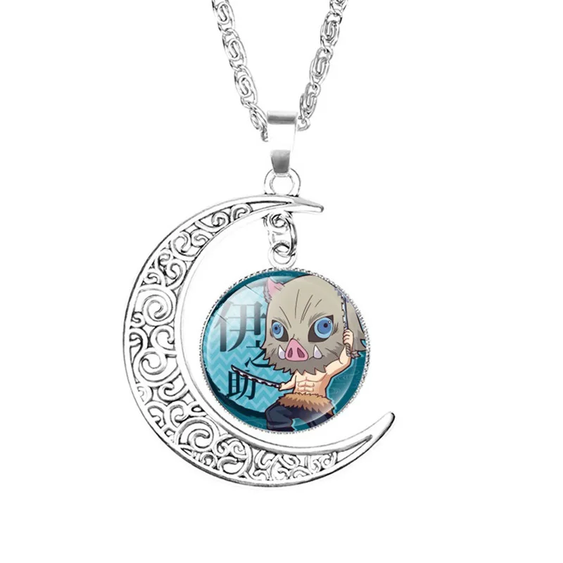 FIMAODZ Anime My Hero Academia Necklace Demon Slayer Midoriya Izuku Todoroki Figure Glass Gem Moon Pendant Chain Jewelry Gift