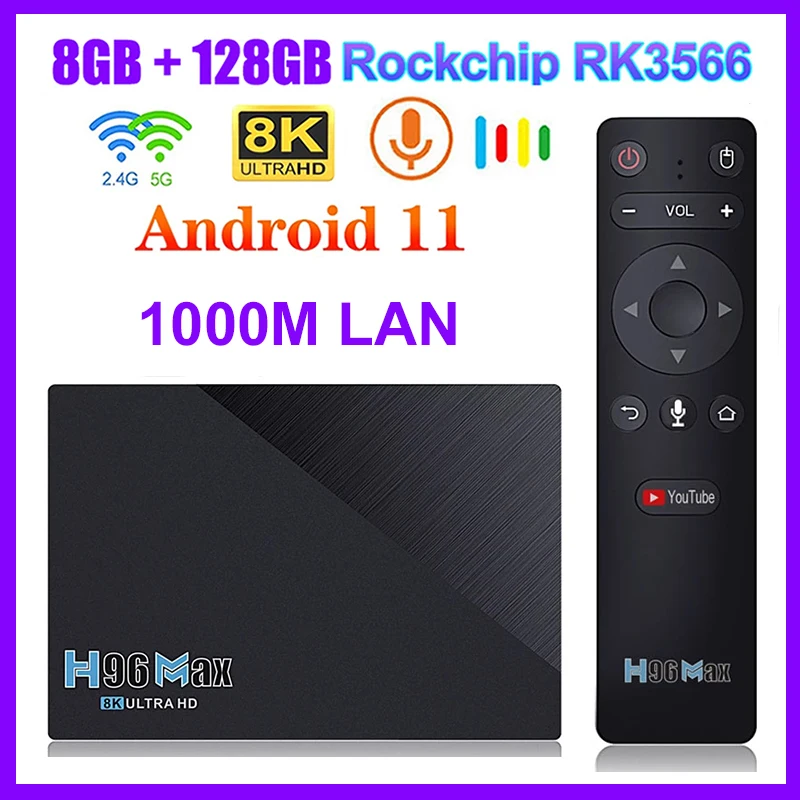 H96 Max RK3566 Smart TV BOX Android 11 2.4G 5G Wifi 8GB 128GB 64GB H96max 8K BoxTV Android 11.0 Google Voice 4G 32G Media Player