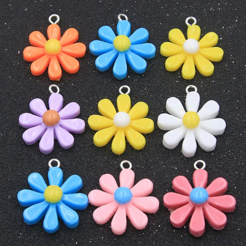 10PCS 20X25mm 7 Colorful Charm Daisy Flower Pendant Flatback Resin  DIY Embellishments  Headwear Decor Patch Accessories