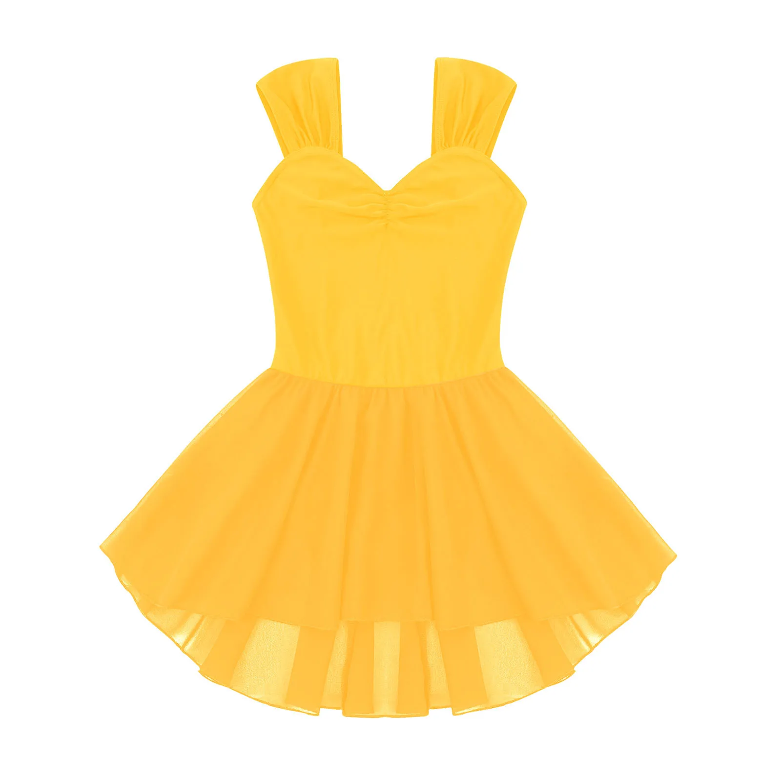 Vestido de baile de Ballet amarillo para niñas, leotardo Gimnástico de tul de malla sin mangas, trajes de baile lírico para actuaciones en escenario