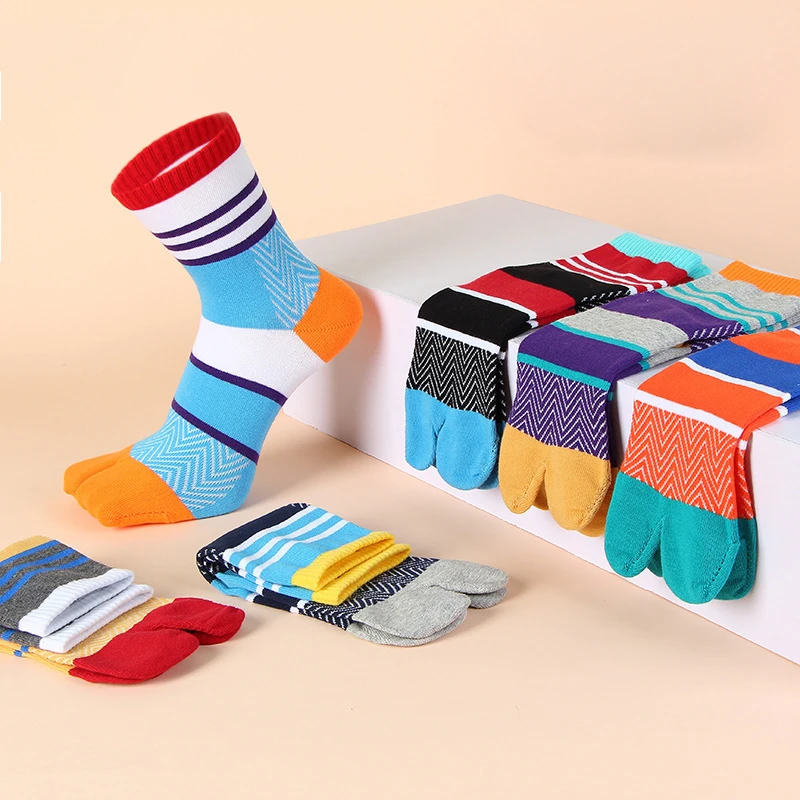 

5 Pairs Bright Color Two Toe Tabi Socks for Men Boys Young Fashion Colorful Striped Cotton Deodorant Two Finger Socks Man Short