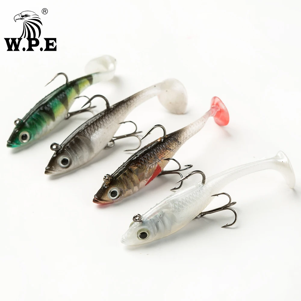 W.P.E-Leurre souple avec tête plombée, appât Élde type poisson nageur avec hameçon simple et triple, 8/10/12/14cm, 1 pièce