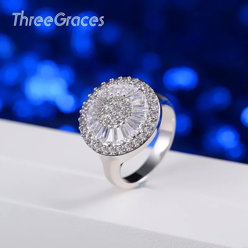 ThreeGraces New Fashion Shiny White Cubic Zirconia Big Round Wedding Bands Engagement Rings For Women R231