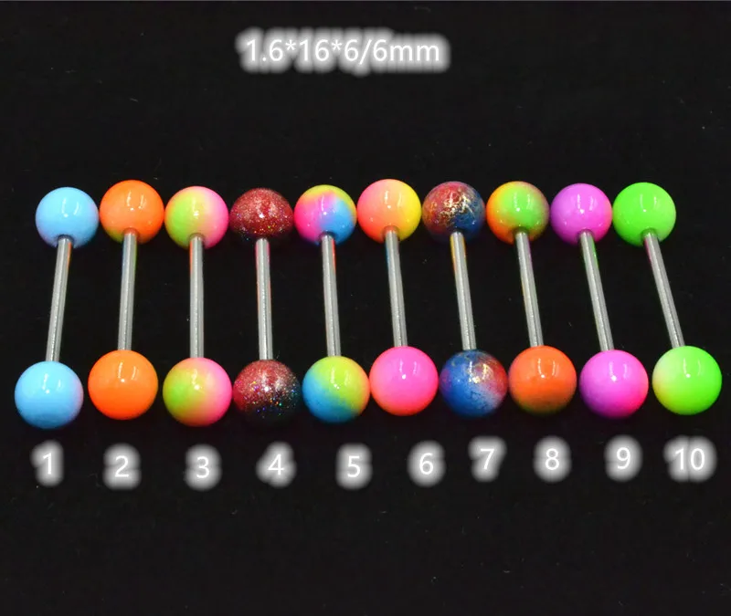 

100pcs Body Jewelry Tongue/ Nipple Shield Ring Barbells Straight Bar 14G Double Coloful Candy Balls Body Piercing Jewelry