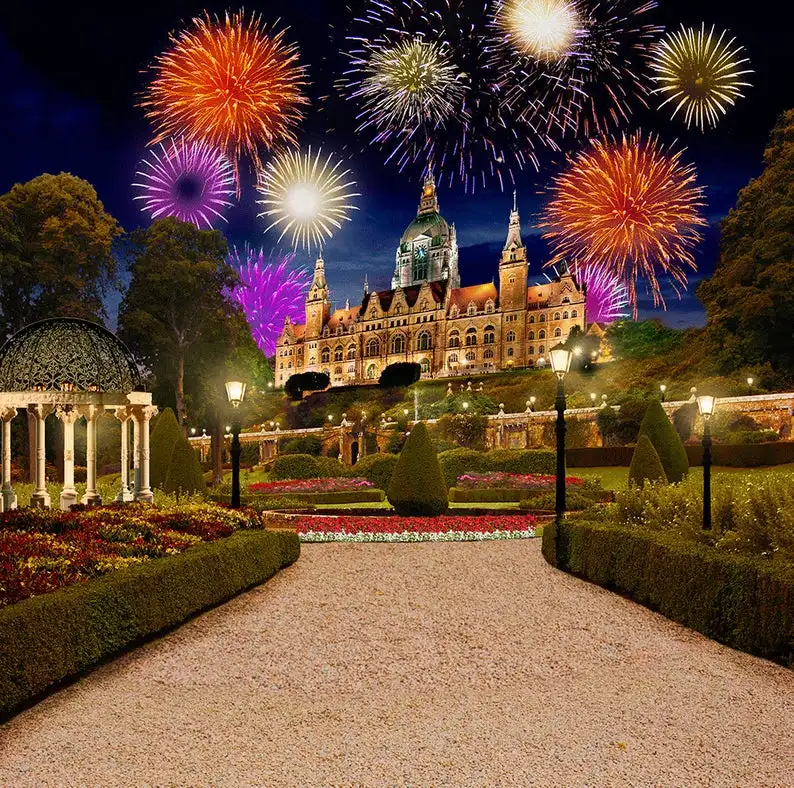 Princess Castle Garden Courtyard Fireworks Light Tree backdrop Vinyl cloth High quality Computer print party backgrounds