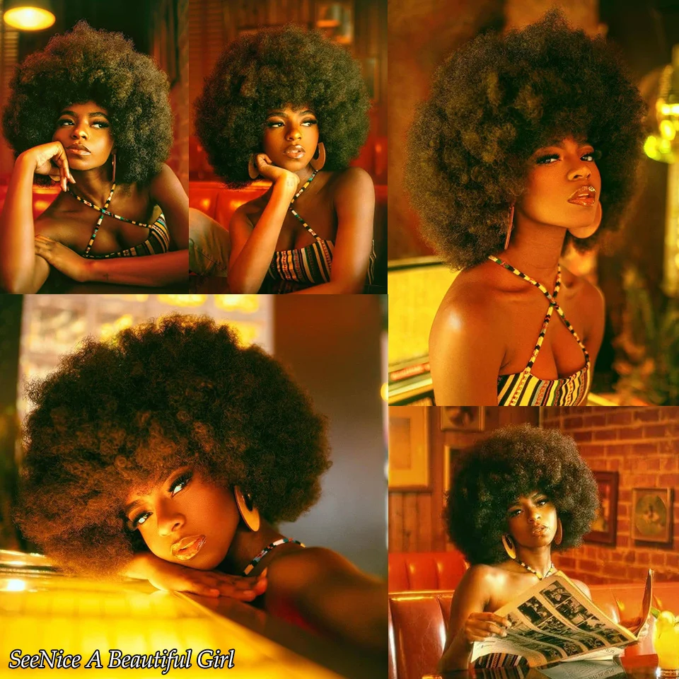 Short Hair Afro Kinky Curly Wigs With Bangs For Black Women African Synthetic Ombre Cosplay Natural Blonde Red Blue Wig