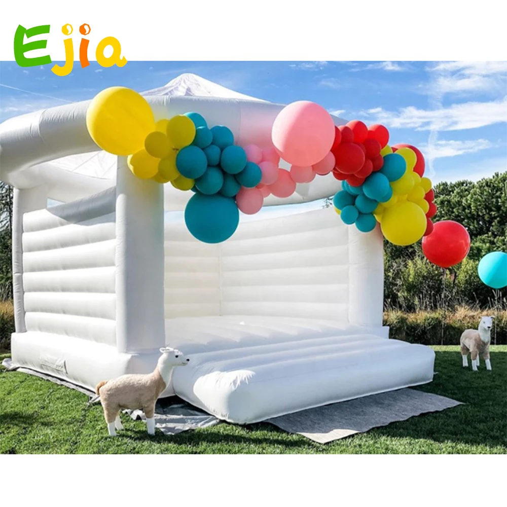 13FT PVC White Bounce House Castle With Roof Top & Blower Large Inflatable Bouncy Jumper Castle for Adults Kids Party Decoration