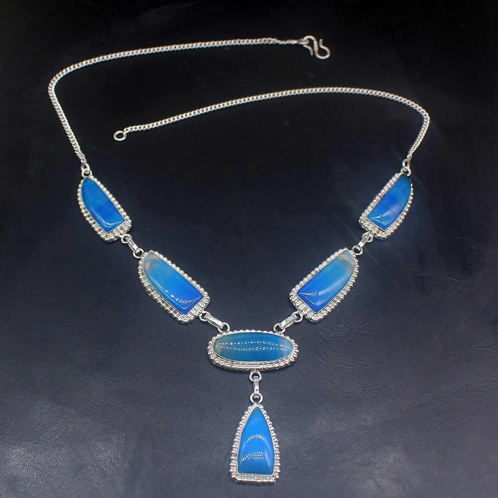 

Gemstonefactory Jewelry Big Promotion 925 Silver Wonderful Blue Botswana Agate Ladies Women Chain Necklace 34cm 20215125