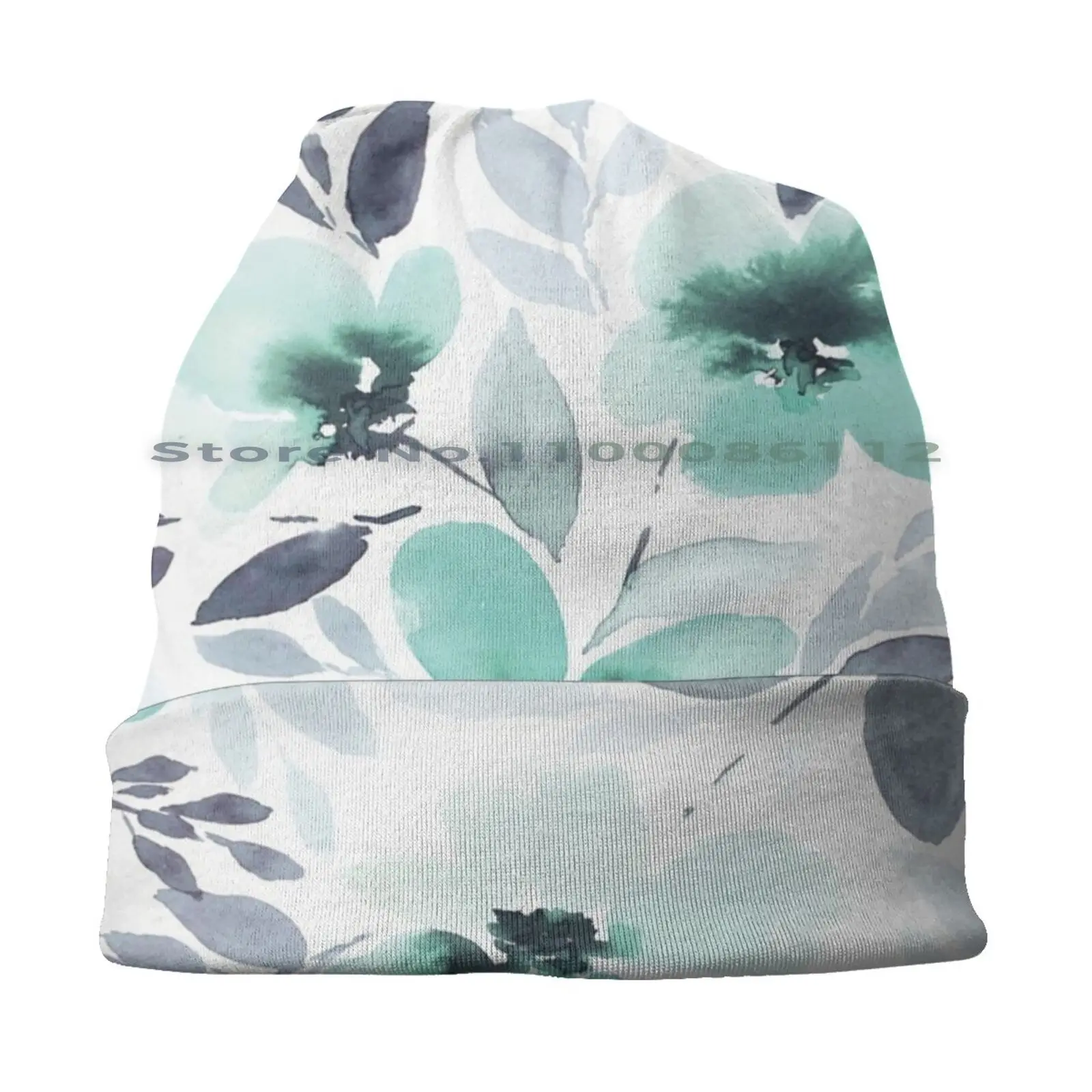 Espirit Mint Beanies Knit Hat Watercolor Floral Watercolor Flowers Floral Pattern Flower Pattern Flowers Girls Women Feminine