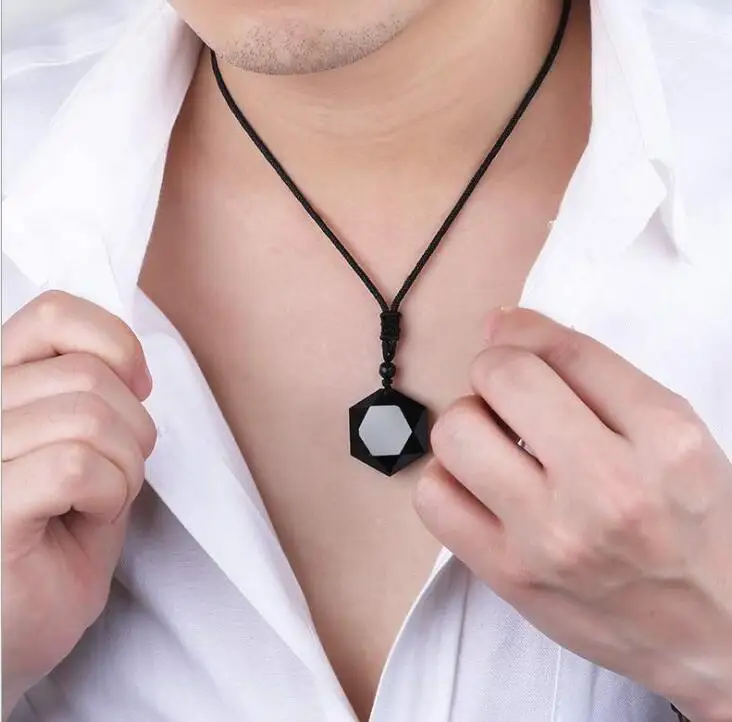 DropสีดำObsidianจี้สร้อยคอObsidianดาวRongDeจี้คริสตัลเครื่องประดับฟรีเชือก