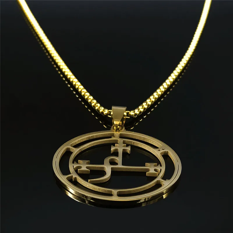 Stainless Steel Demon Seal Necklace Men/Women Gold Color Satan LILITH Pendants Necklaces Jewery collier homme 1332