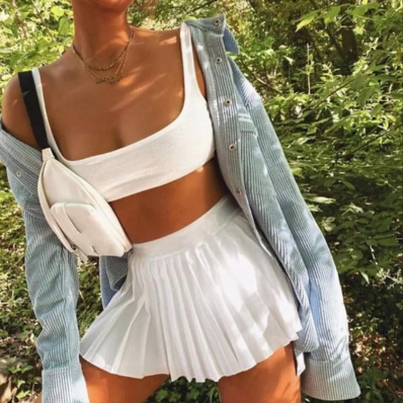 Gonna estiva da donna gonne da Tennis 2023 Y2k gonna a pieghe a-line Mini gonna da Tennis bianca a vita alta Ruffle Casual Harajuku