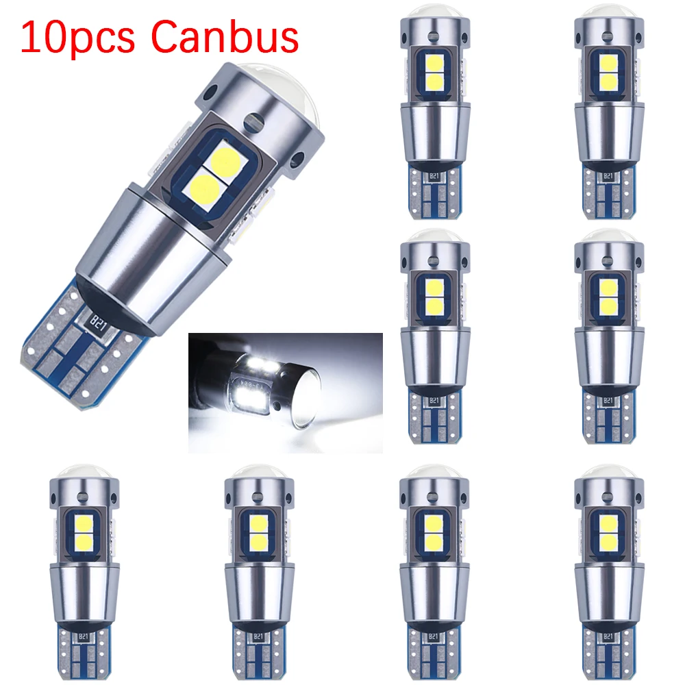 10pcs T10 W5W 3030*10SMD LED Canbus No Error Car Light HD Lens For Interior Door Side Marker Lamp Wedge Clearance Bulb 12V White