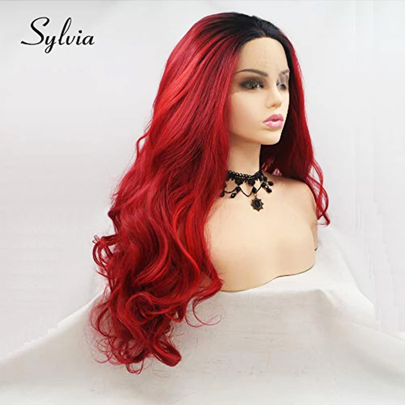 Colored Synthetic Lace Frontal Wig Ginger Ombre Curly 13x4 Transparent Lace Front Wigs Burgundy Side Part Red Hair For Women