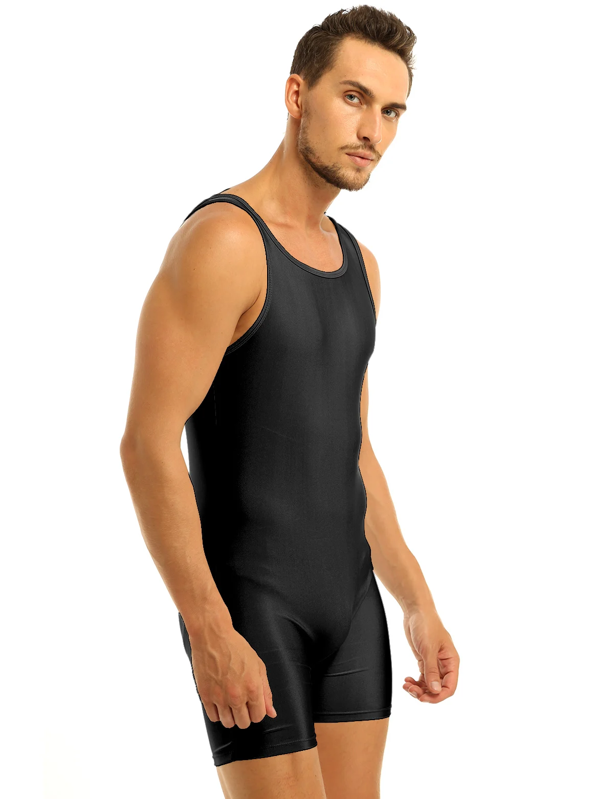 Men One Piece Sleeveless Leotard Bodysuit Undershirts Solid Stretchy Unitard Workout Gymnastics Yoga Wrestling Singlets Jumpsuit