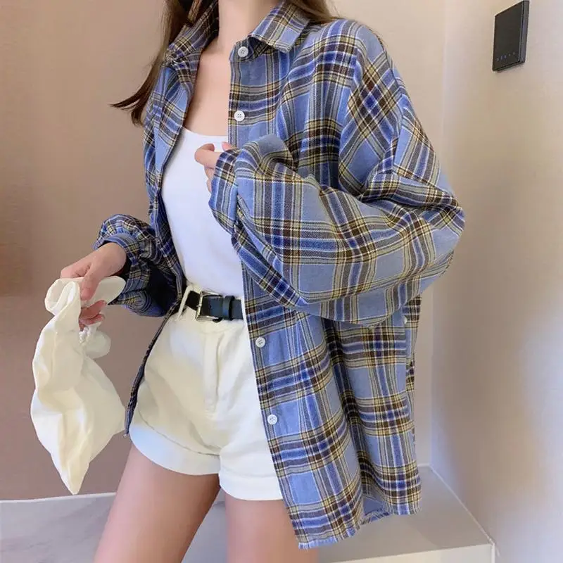 Koreaanse Stijl Plaid Klassieke Losse Shirts Blouse Vrouwen Dagelijks Alle-Match Leuke Student Vrouwen Kleding 2020 Nieuwe