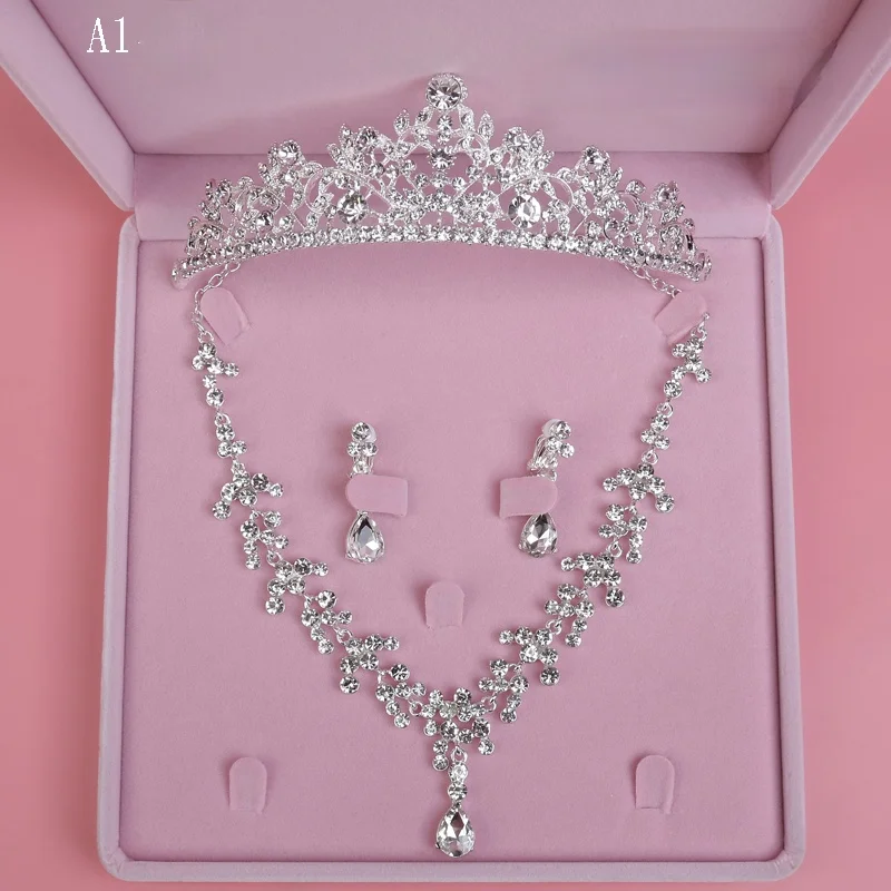 

High Quality Fashion Crystal Wedding Bridal Jewelry Sets Women Bride Tiara Crowns Earring Necklace Wedding Jewelry Accessories