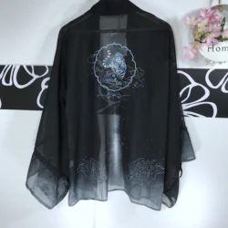 Casaco quimono japonês, casaco feminino fino de chiffon para mulher, homem haori, blusa solta de verão