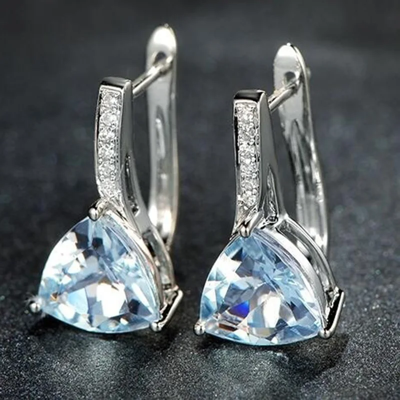 

Fashion Charm Blue Stones Heart Shape 925 Silver Needle Stud Earrings For Women Girl Elegant AAA Zircon Earring Jewelry Gift