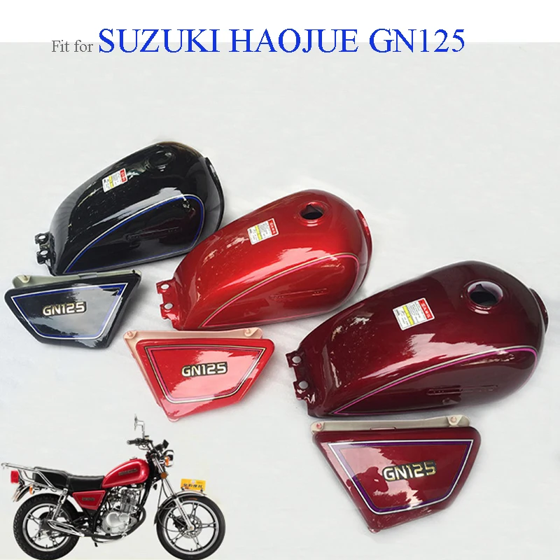 Zestaw zbiornika paliwa do motocykli Haojue Suzuki Lifan Sanlg Haojin GN125 HJ125 LF125, czerwono-czarno-biały zbiornik z panelem bocznym/przełącznikiem