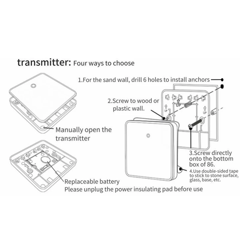 CACAZI Home Wireless Doorbell Waterproof 300M Remote Night Light Receiver 2032 Battery Transmitter US EU UK Plug 0-110db Chimes