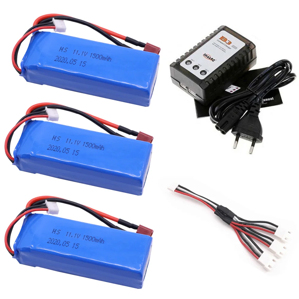 

3S 11.1V 1500mAh LiPo Battery with B3 Charger for WLtoys V950 RC Helicopter Airplane toys accessories 11.1V Battery T Plug