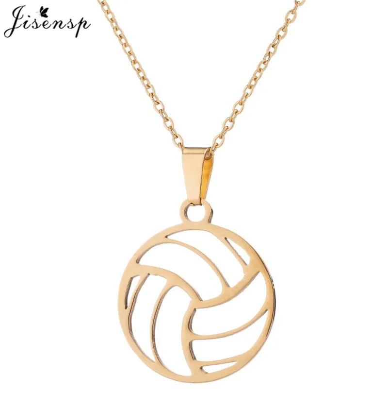 Jisensp Trendy Silver Color Volleyball Necklace Charm Women Link Chain Round Pendants Necklaces Men Jewelry Sports Jewelry Gifts