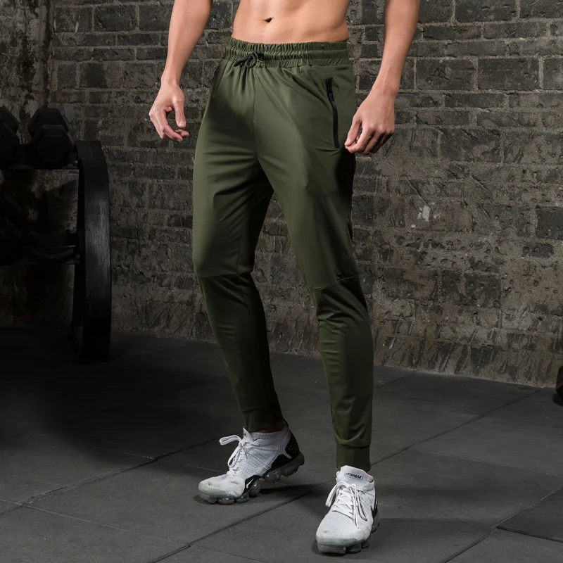 Running Gym Trousers Summer Men Silk Breathable Workout Sports Pocket Training Sweatpants Causal Drawstring Thin Joggers Pants