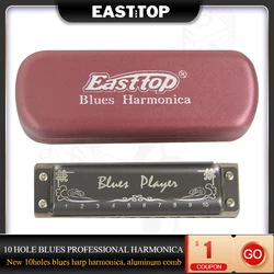 EASTTOP-gaita profissional com estojo para iniciantes e adultos, 10 furos, gaita, blues harpa, PR020AL, Upgrade