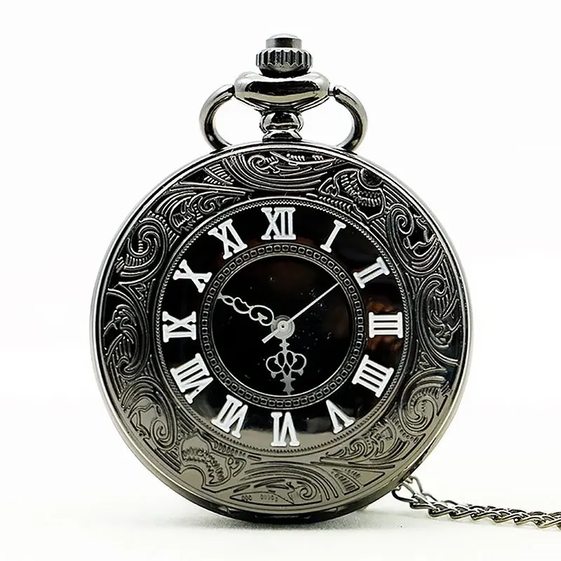 Unisex Vintage Hollow Carved Roman Numerals Case Mechanical Pockets Watch Gift Roman Numerals Quartz Necklace Pockets