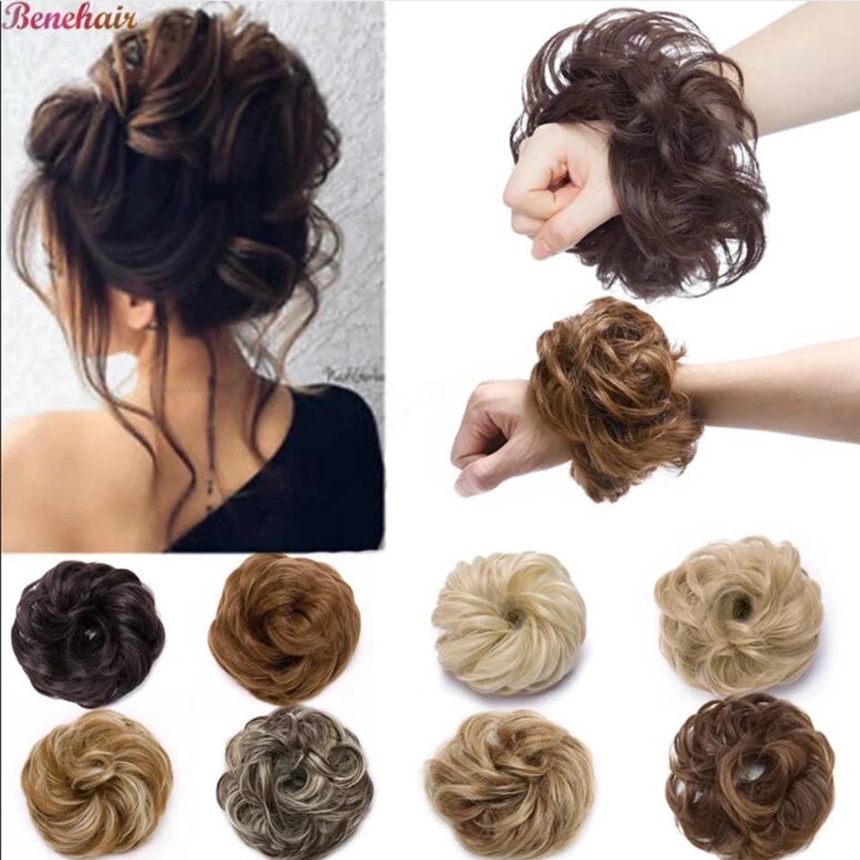 BENEHAIR Synthetic Messy Bun Scrunchy Hair Bun Fake Hair Women Chignon Elastic Hair Band Hairpieces For WomenUpdo Donut Chignon